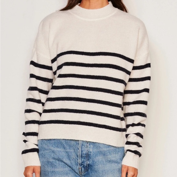 Bailey 44 Sundry Stripes Mock Neck Cozy Sweater Oyster White Black Size Large - Picture 1 of 8
